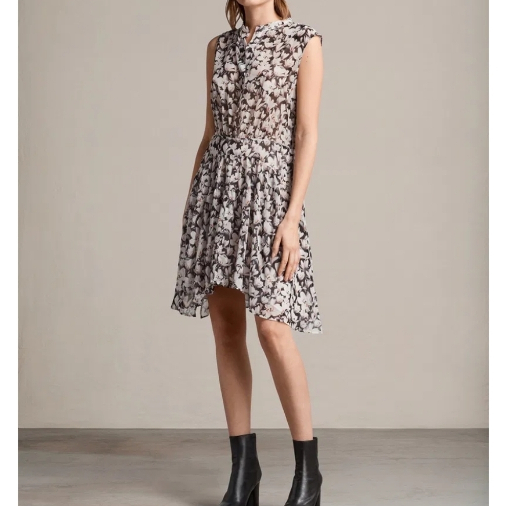 ALL SAINTS Victoria Magnolita Women's Floral Pink & Black Dress Size 0 - Picture 1 of 15